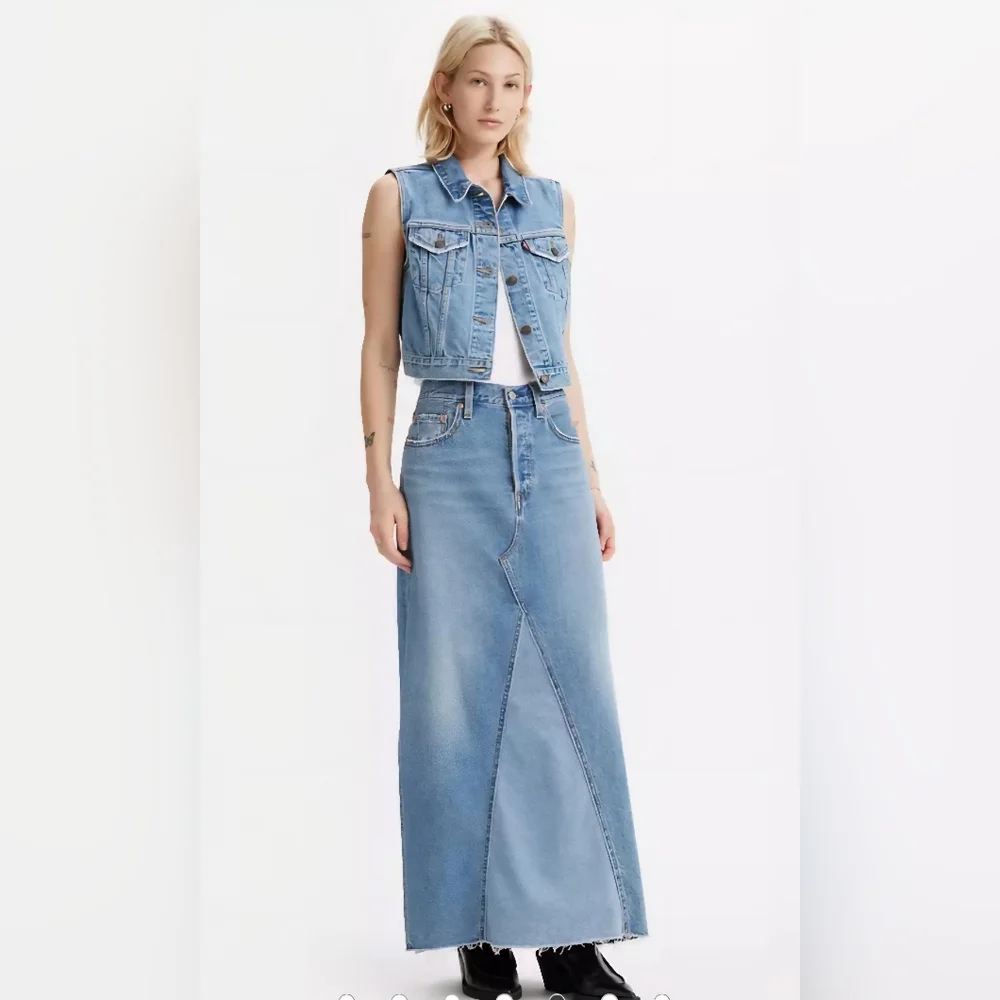 Levi's Light Blue Denim Maxi Skirt - Picture 1 of 12